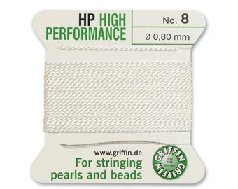 Fil de perles haute performance 100 % naturel Griffin - Blanc - No 8 - S0001