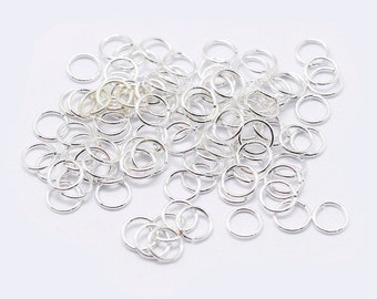 10 anelli di salto aperti in argento sterling - 8 mm x 0,9 mm - Foro: 6 mm - Argento - P00814