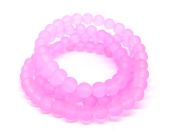 1 Strand Round Frosted Glass Beads - Pink - 8mm - 99pcs Translucent - P01055