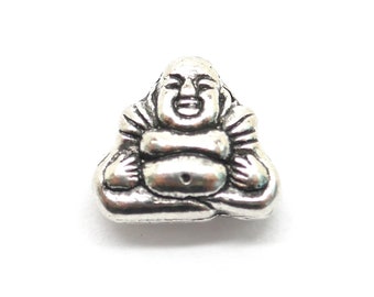 10 Buddha Metal Charm Beads - Silver Tone - 9mm x 8mm - Ethnic Hippy - J207513