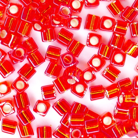 Silver Lined Flame Red - 1.8mm Cube, Miyuki 8.2g Silver Lined Flame Red - 1.8mm Cube, Miyuki 8.2g
