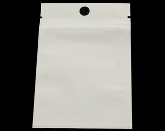 10 sacs en plastique épais à fermeture éclair - 15 cm x 10 cm - Moyen - Blanc - P01285