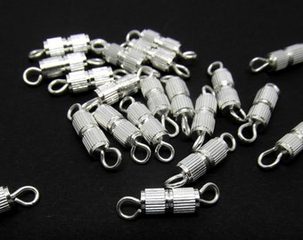 20 Screw Barrel Clasps Silver Plated 15mm End Tips Necklaces Bracelets J21282A