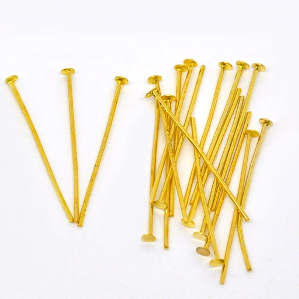 100 Head Pins 30mm x 0.7mm Gold Plated 21 Gauge J01522D