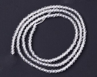 1 rang de perles de verre rondes à facettes - 2 mm - Transparent / Blanc - 182 ~ 201pcs - P001136