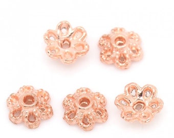 100 Flower Bead Caps - Rose Gold Plated - 6mm Dia - Fits 8-12mm Beads - J29893