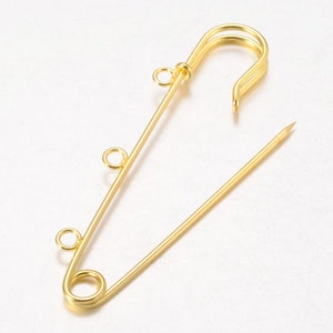 10 Blank Kilt Pins with 3 Holes Gold Plated Brooches 7.5cm x 1.9cm P00922 image 2