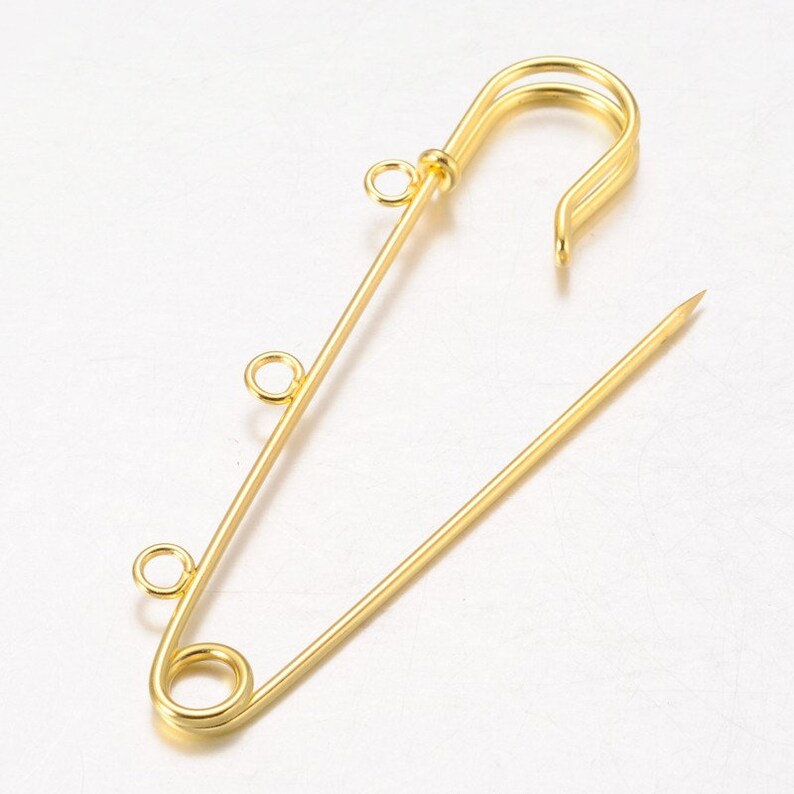 10 Blank Kilt Pins with 3 Holes Gold Plated Brooches 7.5cm x 1.9cm P00922 image 2