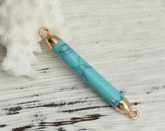 1 Grade B Natural Turquoise Connector - Gold Plated - 45mm x 5mm - J221377