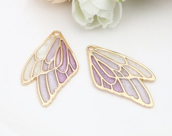 5 Butterfly Wing Charm - Gold Plated and Enamel - 40mmx21mm - J252511