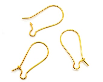 100 (50 Pairs) Kidney Ear Wires - 24mm x 11mm - Gold Plated - Earrings - J01880