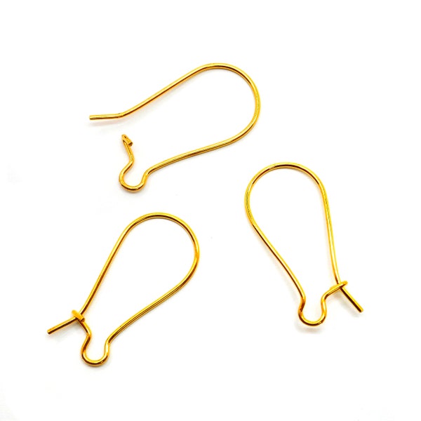 100 (50 Pairs) Kidney Ear Wires - 24mm x 11mm - Gold Plated - Earrings - J01880
