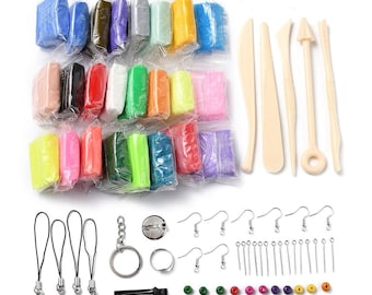 Polymer Clay Jewellery Making kit - 24 Colours, Findings, And Tools - P00536