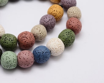 1 Strand Natural Dyed Lava Rock Round Gemstone Beads - Random Mix - 8mm - P00106