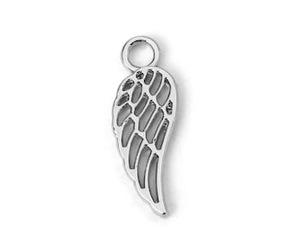 10 Single Angel Fairy Wing Charms - Christmas - Antique Silver Tone - 18mm x7mm