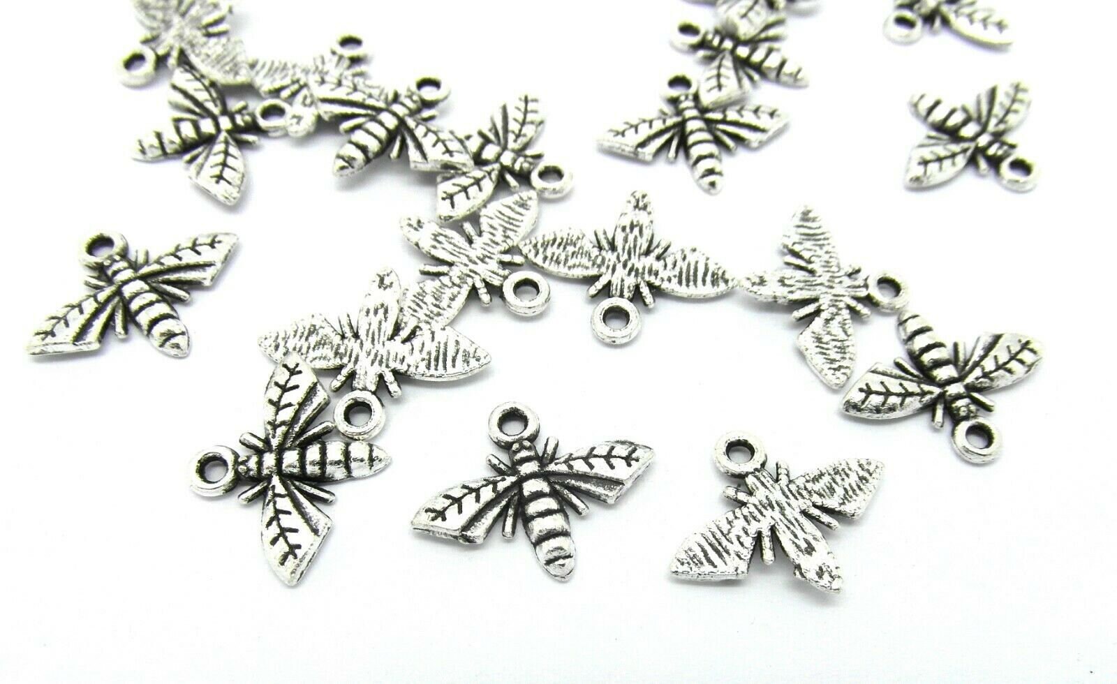 10 Bee Charms Wasp Fly Insect Antique Silver Tone 14mm X