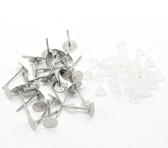 100 Pcs Stainless Steel Earring Blanks 6 Claws Stud Earrings Settings  Earring Posts for DIY Stud Earrings Jewelry Making, 6 MM (Silver)