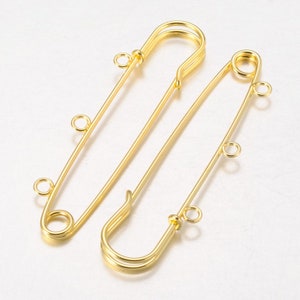 10 Blank Kilt Pins with 3 Holes Gold Plated Brooches 7.5cm x 1.9cm P00922 image 1