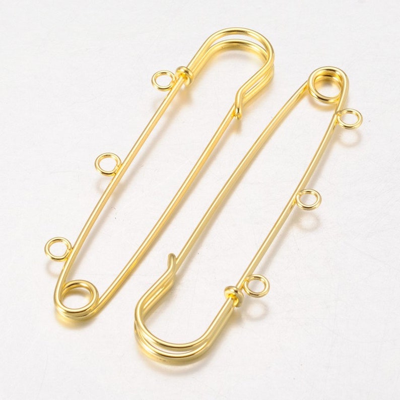 10 Blank Kilt Pins with 3 Holes Gold Plated Brooches 7.5cm x 1.9cm P00922 image 1