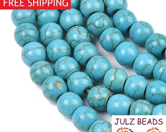 Turquoise Gemstone Round Beads - Synthetic Blue Crystals - 6mm Diameter - 1 Strand - 60 Pcs
