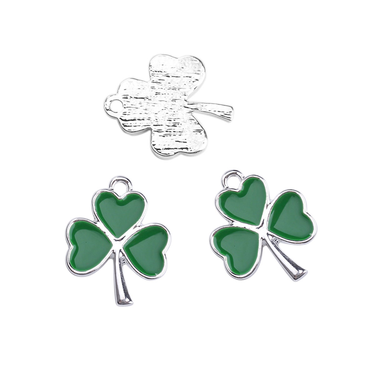 5 Heart Leaf Clover - Good Luck Charms - Silver