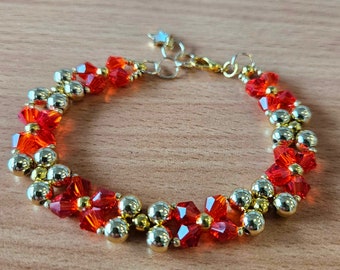 Lucy Crystal Bracelet Kit - Gold Plated & Red - Instructions Included - K0067