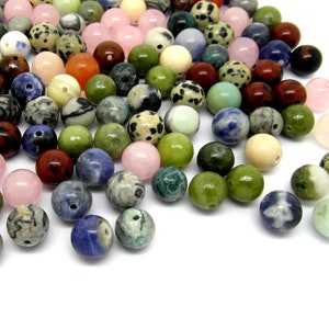 100 Natural Round Gemstone Beads - 8-9mm - Random Mix - Semi-precious - P00446