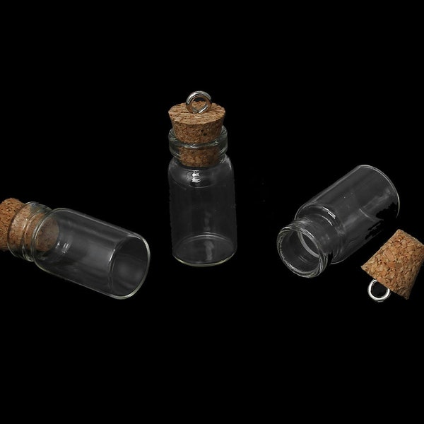 10 petites bouteilles en verre avec bouchon et boucle - breloque vase 28 mm x 11 mm J62437XC