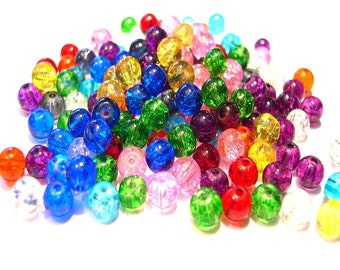 200 perle di vetro craquelé 6 mm colori misti creazione gioielli artigianali J04930XG