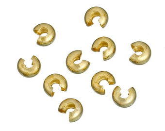 50 Crimp Covers - 4mm Closed Size - Gold Plated - End Beads J03074Y