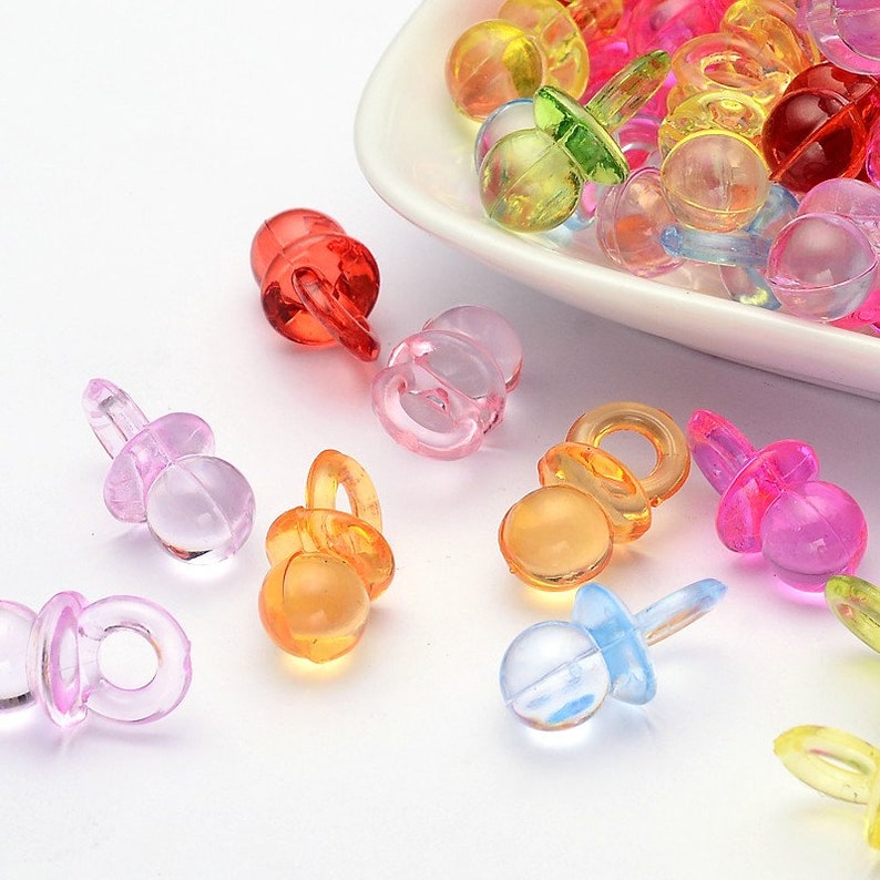 Dummy Charms - Mixed Colours - Acrylic - 20mm x 10mm - Baby Pacifier - Pack of 50 image 1