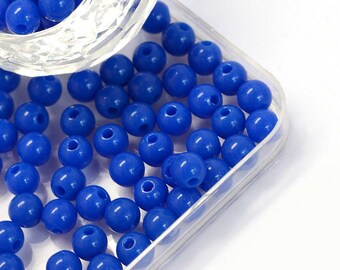 200 Perles Rondes Acrylique Bleu Opaque 6mm x 5.5mm Trou 2mm P00137T