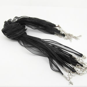 10 Black Organza Ribbon & Cord Necklaces 17" Jewellery Making Chains J06108M