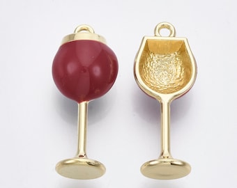 5 Goblet Charms - Enamel + Gold Plated - Wine Glass - 32mm x 13.5mm - P00689