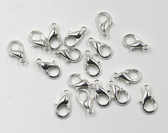 50 Lobster Clasps Silver Plated 12mm Jewellery Making Findings Fasteners J00841B