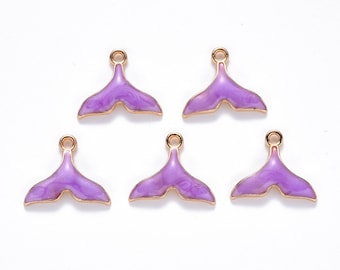 5 Mermaid Tail Charms - Whale - Purple Enamel + Gold Plated - 15mmx17mm - P00720