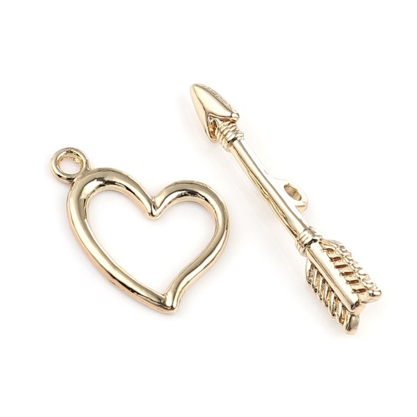 5 Sets Of Arrow & Heart Toggle Clasps - Gold Plated - 35mm x 20mm - J669629