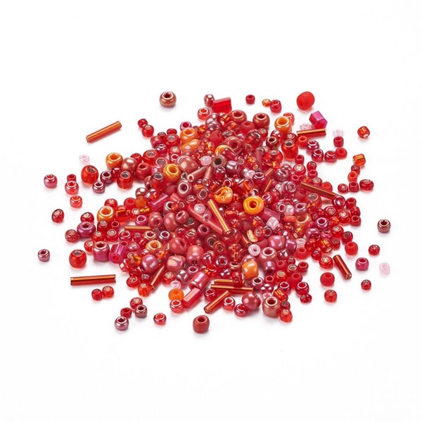 50g Red Seed Bead Soup Mix - Random Mixed Pack and Various Shapes - P01010