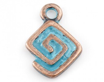 10 Patina Quadrat Spiral Charms - Antik Kupfer & Blau - 13mm x 9mm - J845689