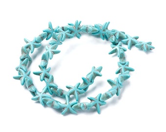 Perles Étoile de Mer Turquoise Synthétiques 1 Rang - Bleu Teinté - 14mm - P01533