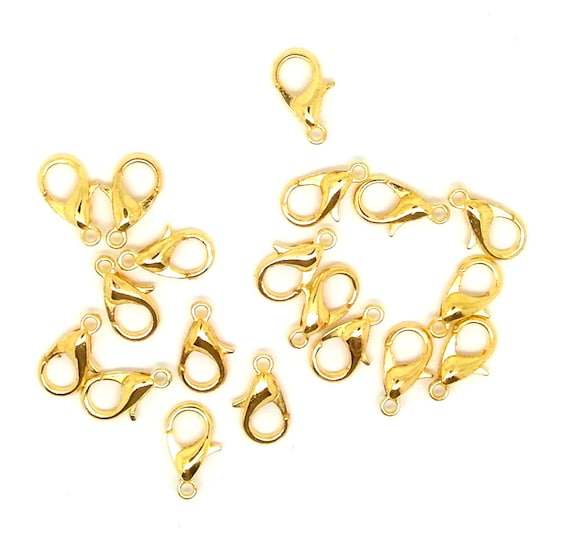 JEWELLERY MAKING FINDINGS 20 x LOBSTER CLASPS 12 mm GOLD PLATED 