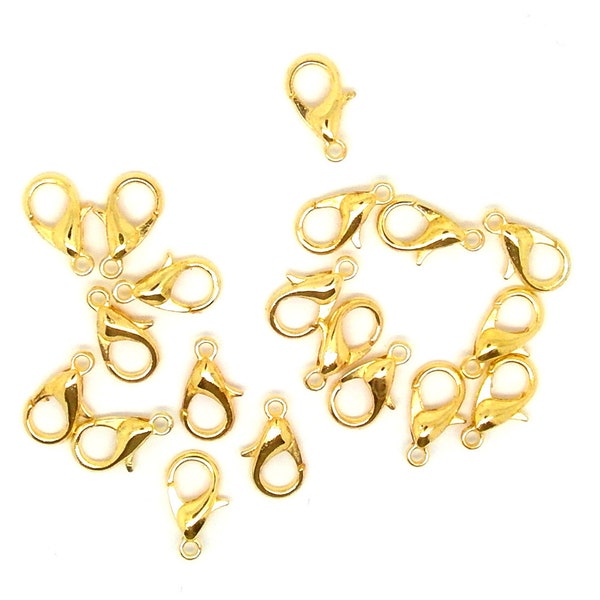 50 Lobster Clasps Gold Plated 12mm Jewellery Making Findings Fasteners J00840C