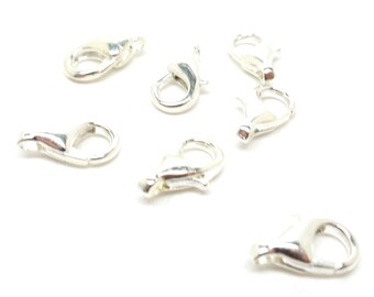 40 Lobster Clasp - Silver Plated - 12mm x 7mm - Jewellery Findings - J06310