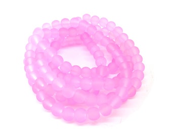 1 Strand Round Frosted Glass Beads - Pink - 6mm - 140pcs - Translucent - P01061