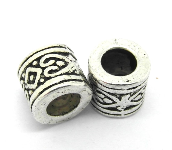 10 Aztec Large Hole Spacer Beads Antique Silver Tone 7mm hole 4.4mm J03327J  