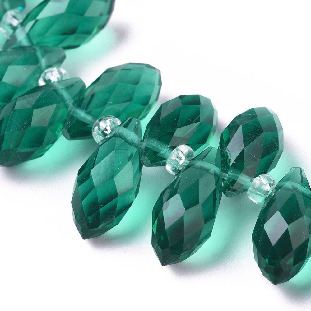Teardrop Faceted Beads Crystal Glass 13mm 50pcs Trasnlucent Teal Green