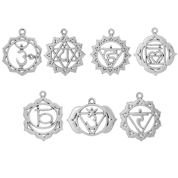 Chakra Symbol Pendants Antique Silver Tone Approx 30mm Yoga Healing  J53140F