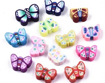 50 Handmade Polymer Clay Butterfly Beads - Random Mix -8~10mm x 10~12mm - P00612