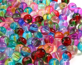 100 Two Tone Glass Beads - Smooth Colour Gradient - Mixed Colours- 8mm - J761838