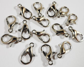 50 Lobster Clasps Antique Silver Tone 12mm Jewellery Findings Fasteners J00842G